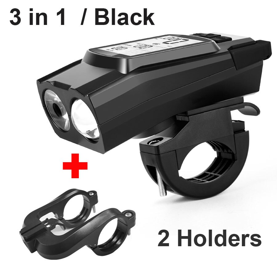 Newboler 3 em 1 luz da bicicleta computador lanterna led bicicleta frente luz ciclismo chifre à prova dusb água usb farol lâmpada de equitação: black 2 holder