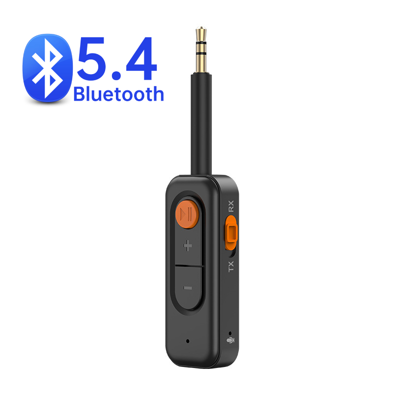 Ricevitore trasmettitore Audio Bluetooth 5.4 con microfono 3,5 mm AUX musica stereo 2 in1 adattatore senza fili vivavoce per TV PC aereo auto: nero