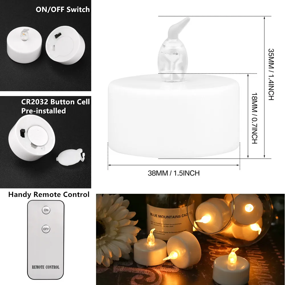 Vela electrónica LED sin llama con Control remoto, iluminación LED con llama parpadeante, luces de té, decoración del hogar de Navidad y Halloween