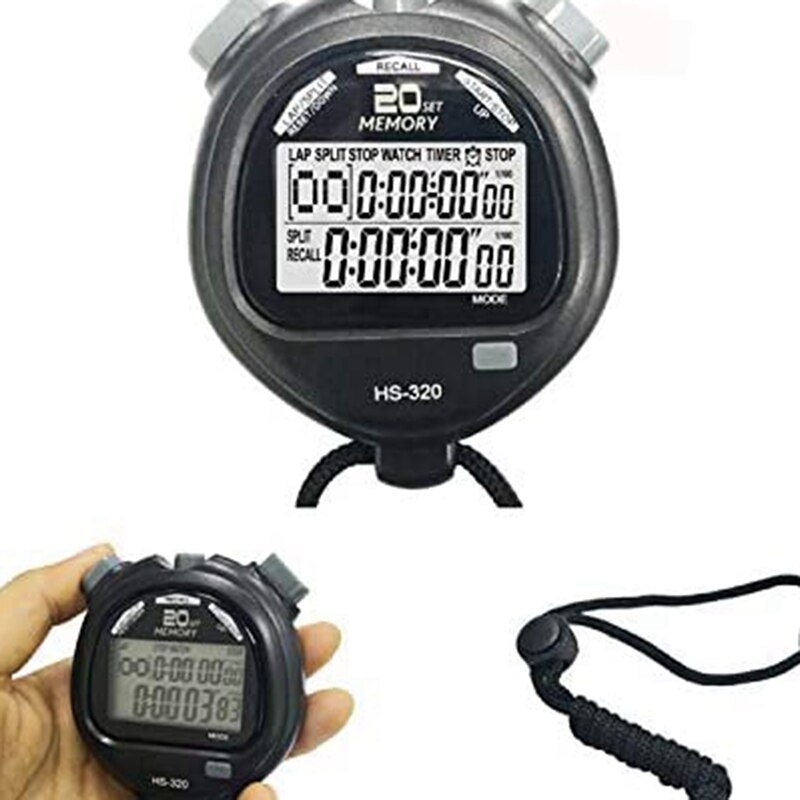 Sports Stopwatch Digital Sport Stopwatch Timer 2 Rows 20 Memory for Coaches Referee Equipment