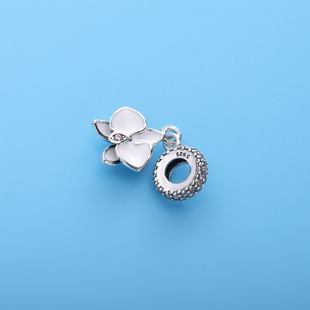 Moonmory Zomer Stijl 925 Sterling Zilveren Witte Orchidee Emaille Bedels Hanger Dangle Fitssnake Armband Diy Sieraden Maken