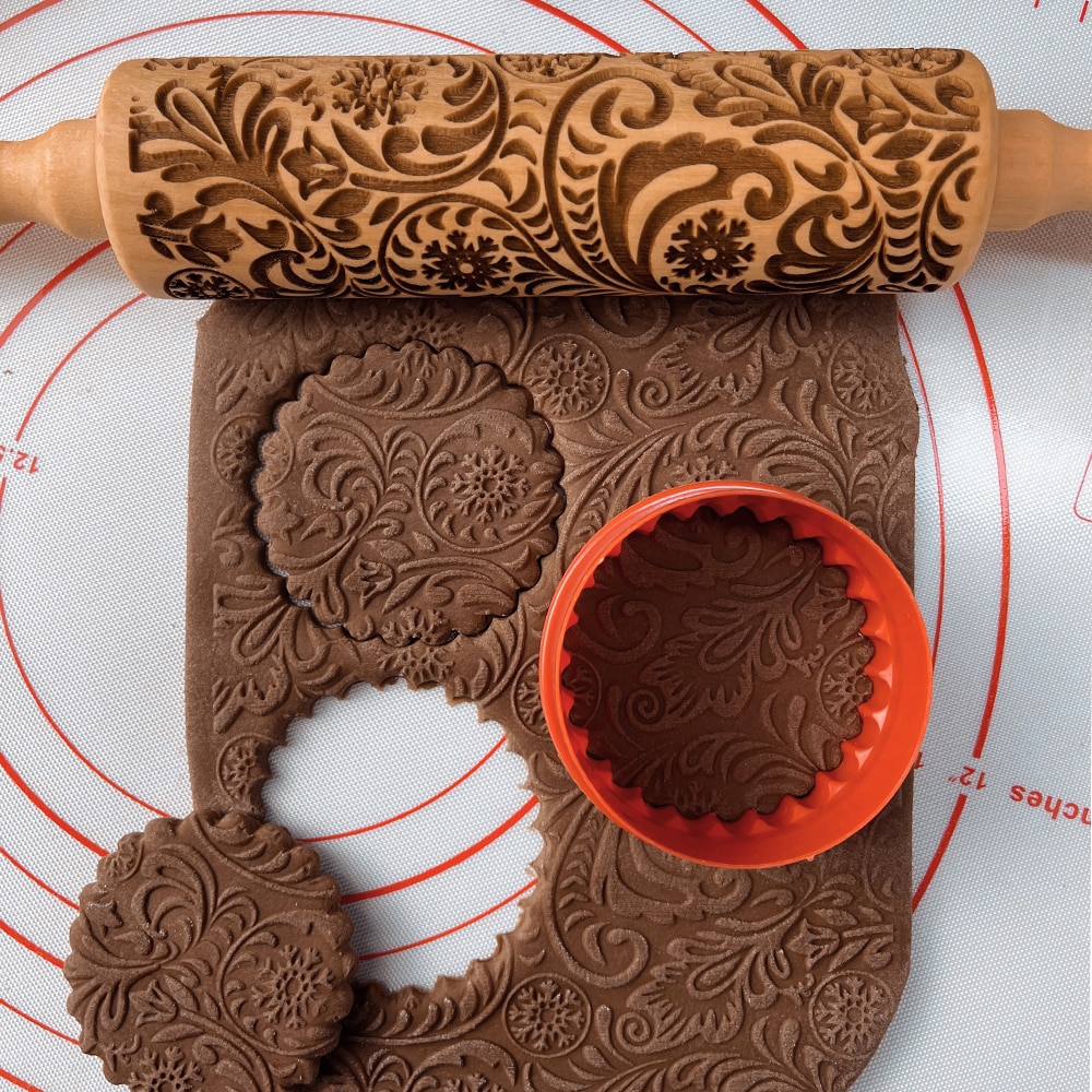 Julkavel med mönster renblomma trä bakning kakor kexfondant tårtdeg graverad embossing roller