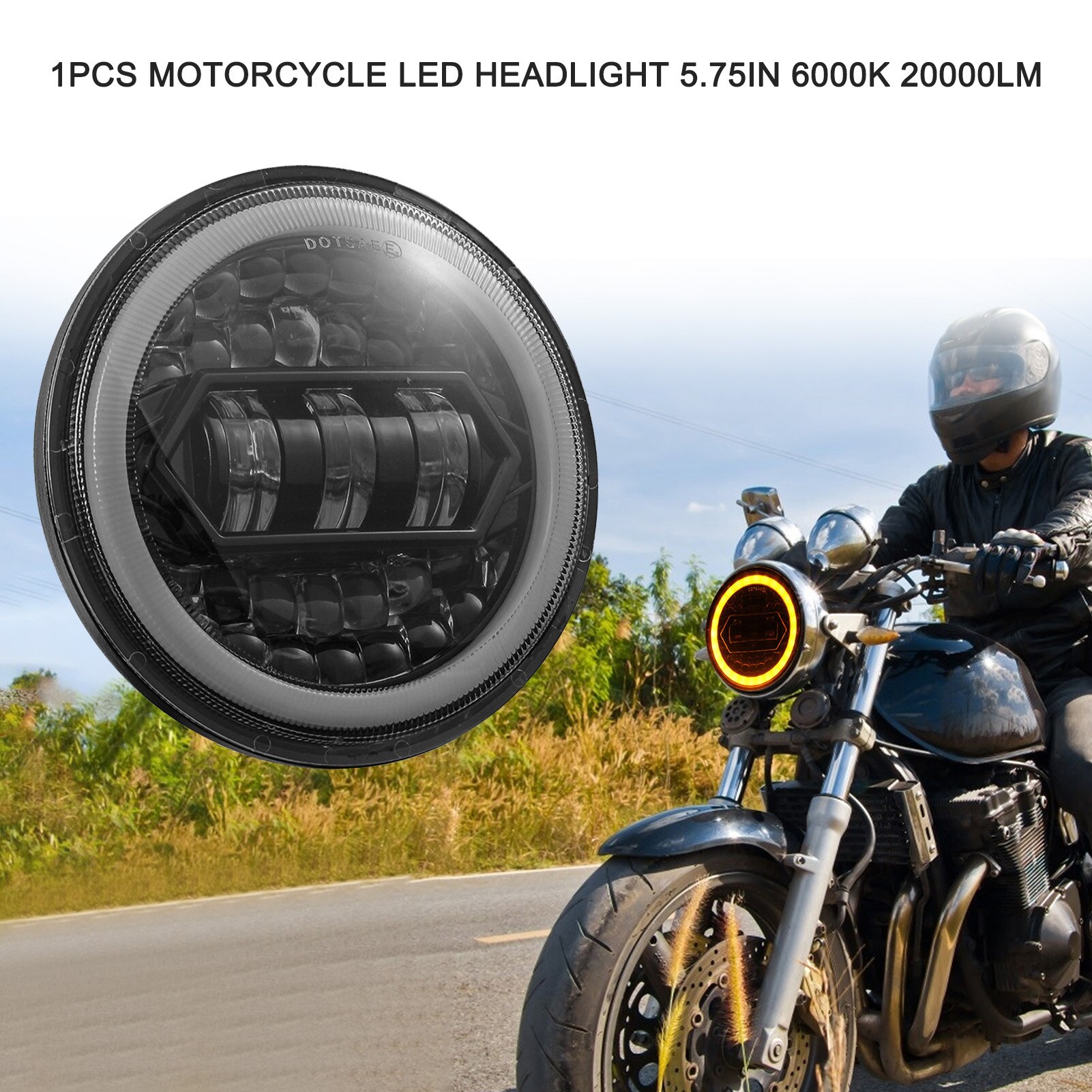Faro LED para motocicleta, luz de cristal sin parpadeo, impermeable, DRL, 5,75 pulgadas, 6000K, 20000LM, IP67, 1 Uds.