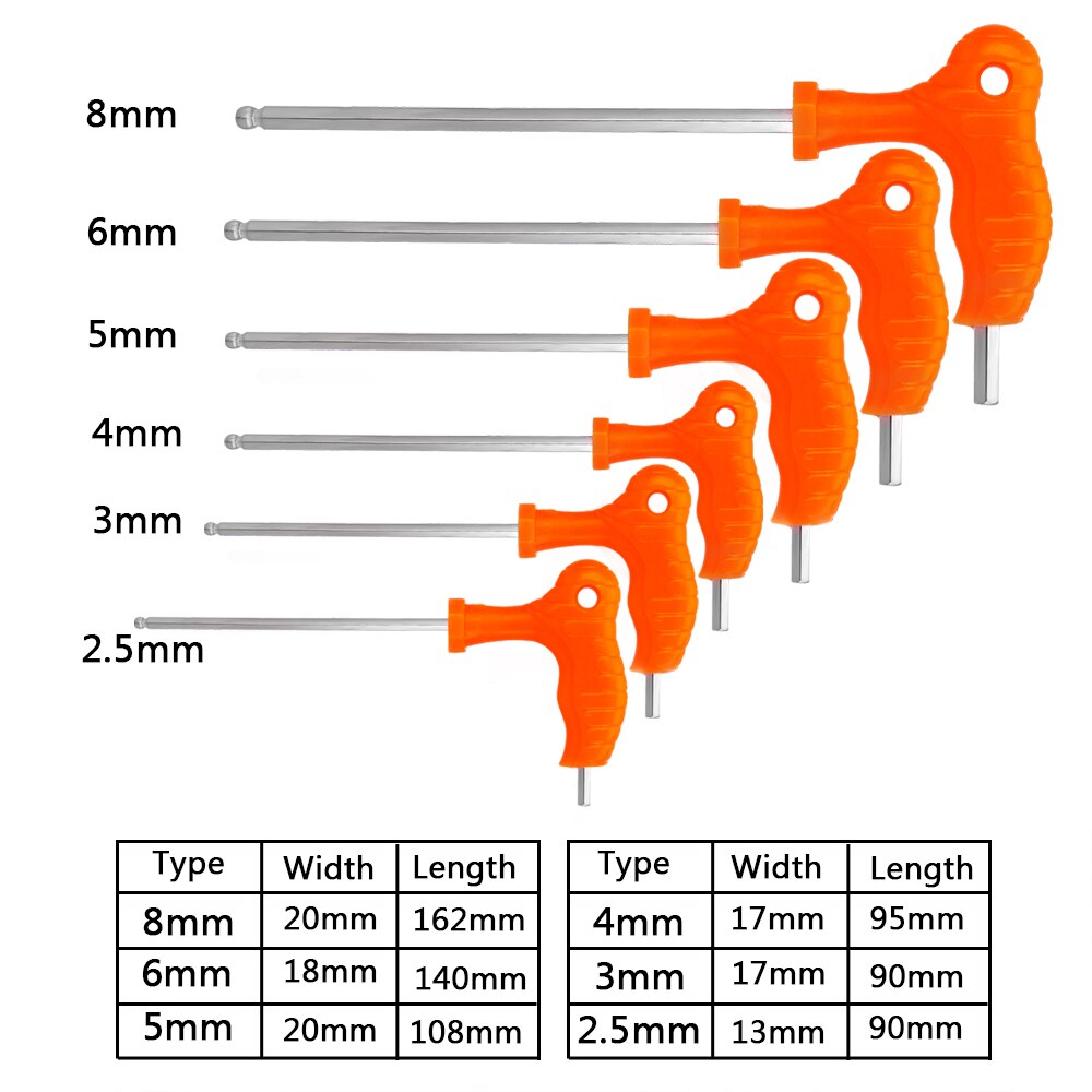 Diywork Allen Inbussleutel T Handvat Inner Inbussleutel 2.5Mm 3Mm 4Mm 5Mm 6Mm 8Mm High-Carbon Staal Handje Spanner