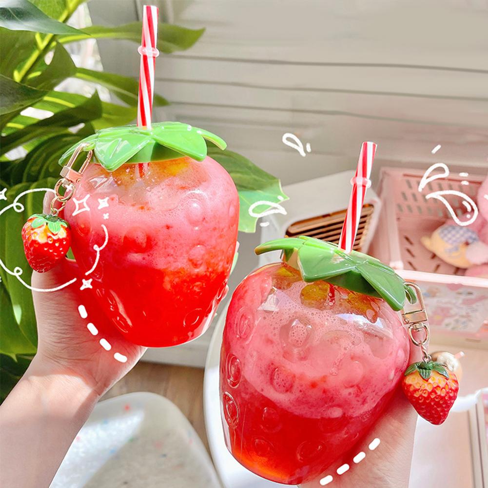 Cute Strawberry shape Water Bottle Cup with straw 500ml Straw Cup Milk Water Drinking Cup Juice tumbler Cup Straw Mug Drinkware