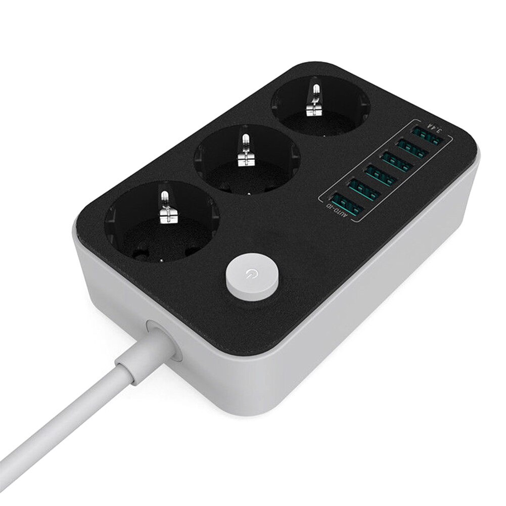 2500 w 10A Huishoudelijke Charger Power Strips Universele Verlengsnoer Opladen Poorten Overspanningsbeveiliging EU Plug 6 Usb-poorten Socket