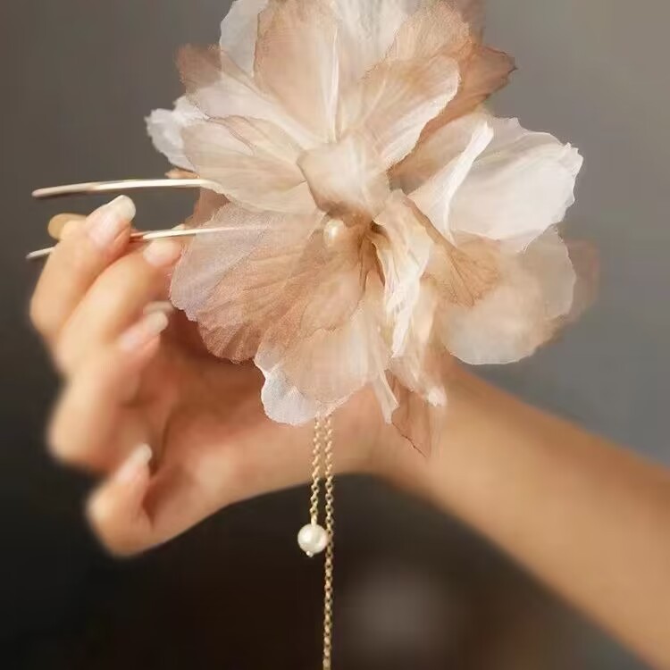 Grote Bloem Haar Stokken Vorken Goud Kleur Metalen Houten Haarspelden Clips Vrouwen Knot Maker Sieraden Chinese Stap Schudden Hoofddeksels: Blue Zinc Plated