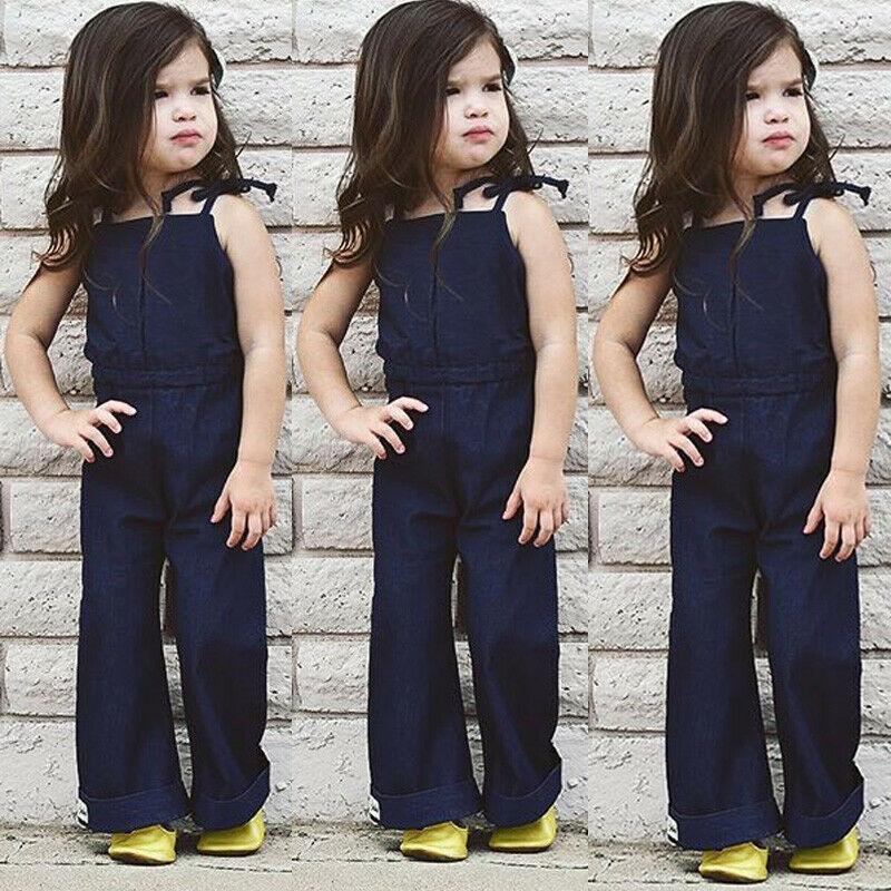 1-7Y Bambino Del Bambino Dei Bambini Del Bambino Della Ragazza Tute E Salopette Strap Backless Sleeveless Del Denim Bib Campana Pantaloni di Fondo Del Pagliaccetto Della Tuta Vestiti Vestiti Vestiti Del Bambino