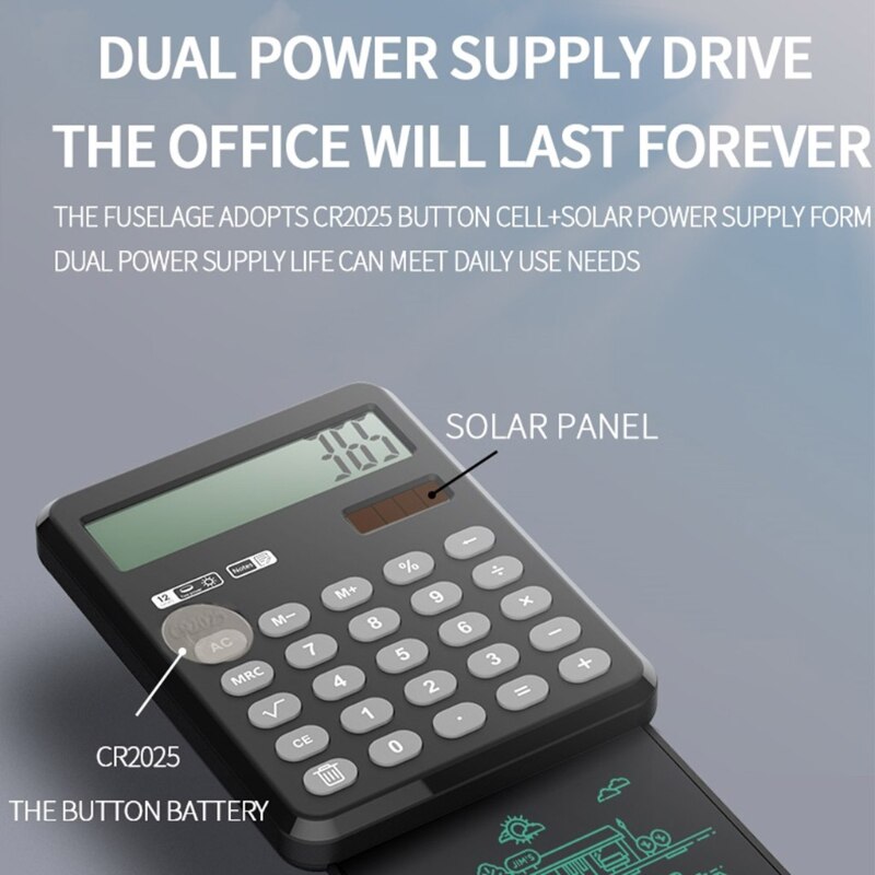 Handwriting Board Calculator Pull-out 12-digit Dual Power Solar Supply Calculator Compact Portable Large-screen