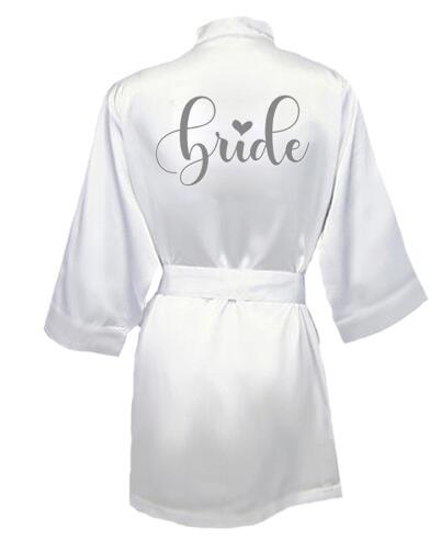 bruid bruidsmeisje gewaad met wit zwarte letters moeder zus van de bruid huwelijkscadeau badjas kimono satijnen gewaden: XL / WHITE