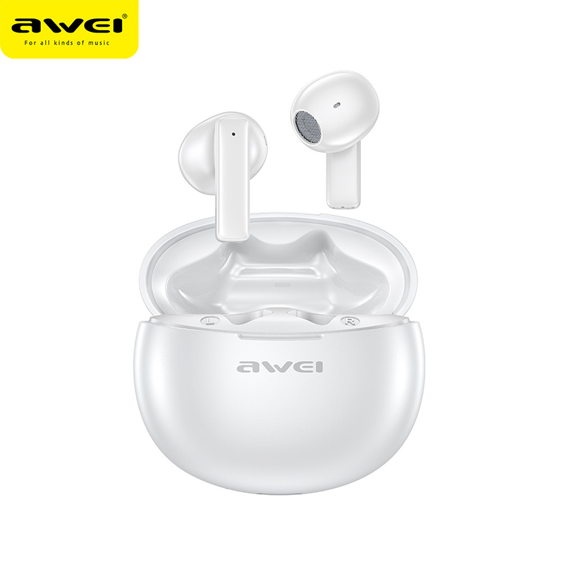 Awei TWS Bluetooth 5.3 słuchawki bezprzewodowe Bluetooth sterowanie dotykowe zestaw słuchawkowy Stereo wodoodporne sportowy zestaw słuchawkowy: WHITE