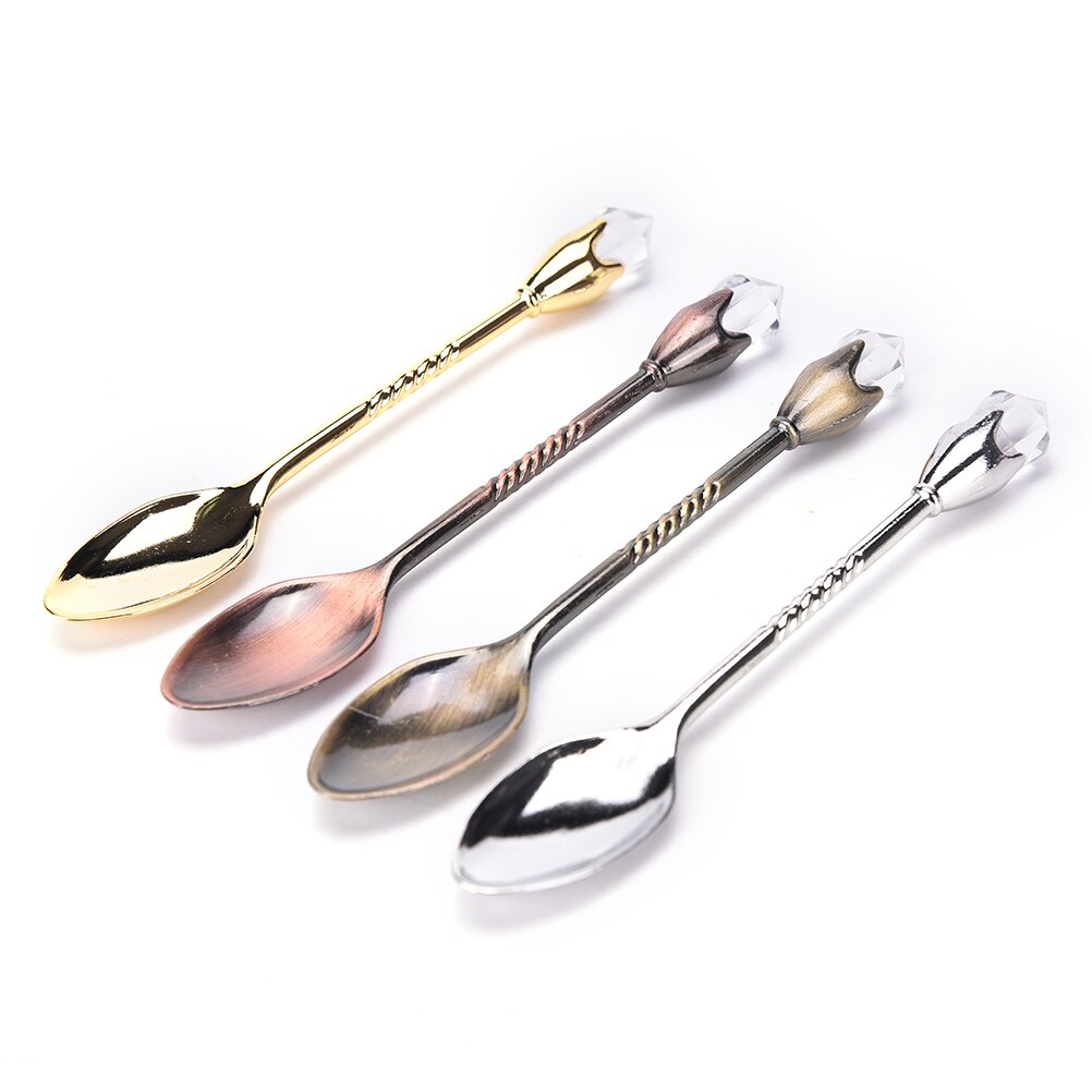 1PC Long Handled Stainless Steel Dessert Ice Cream Tea Coffee Spoon Cute Diamond Shapes Flatware Sets Mini Honey Dipper Mixer