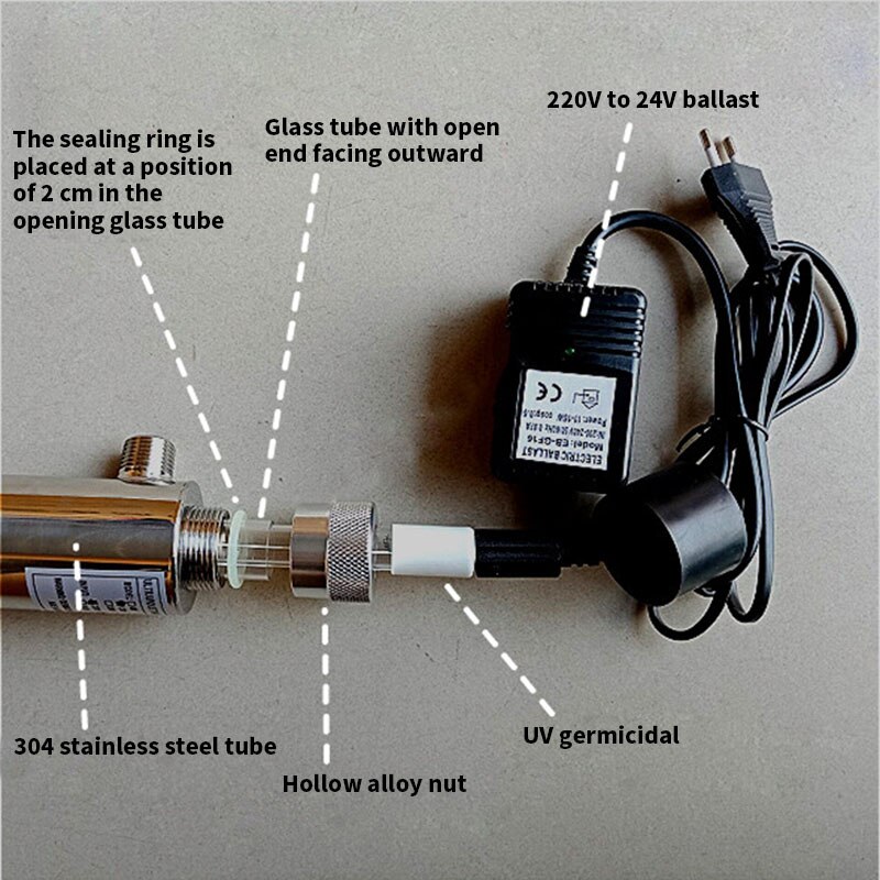 12W UV ultraviolet disinfection lamp straight drink machine sterilizer stainless steel pipe flow type 220V