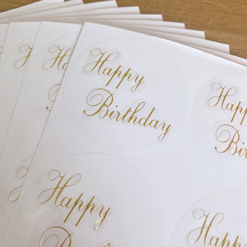 60pcs Round Happy Birthday Transparent Sticker Scrapbooking for Package Seal Labels Clear Stickers Waterproof Adhesive