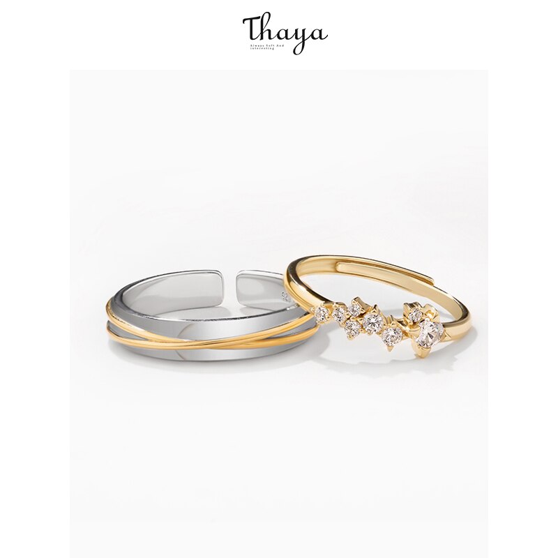 Thaya sølv 925 smykkerringe guld stjerne spor jernbane original til kvinder bijoux kvindelige fine smykker: Et par ringe