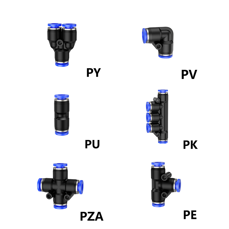 Boxset Lucht Rechte pneumatische fittingen PU PE PV PY PK PZA Slangleidingen Push-in snelkoppelingsconnector 6 8 10 12 mm koppelingen