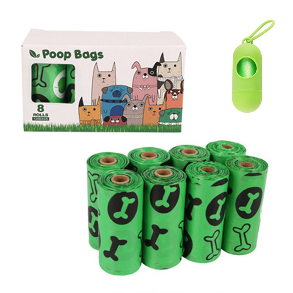 8 Rolls Pet Waste Bags Eco-Friendly Biodegradable Pet Toilet Litter Dog Poop Bag Contain Dispenser Puppy Supplies: Green Bone