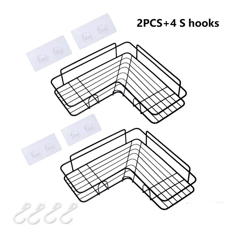 Etagère ventouse pour salle de bain ou cuisine, poinçon, cadre d'angle, fer forgé, rangement de shampoing et accessoires: BLACK(2PCS)