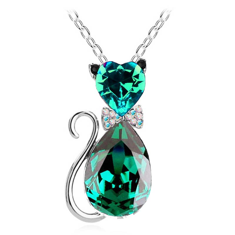 Leuke Kat Hanger Ketting Voor Vrouwen Hart Crystal Sieraden Oostenrijkse Kristal Sleutelbeen Keten Ketting: green