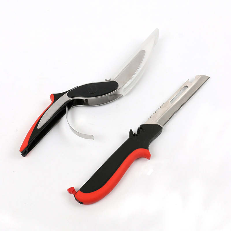 Stainless Steel Clever Scissors Food Chopper With Cutting Boards Vegetable Fruit Slicer Detachable Kitchen Knife