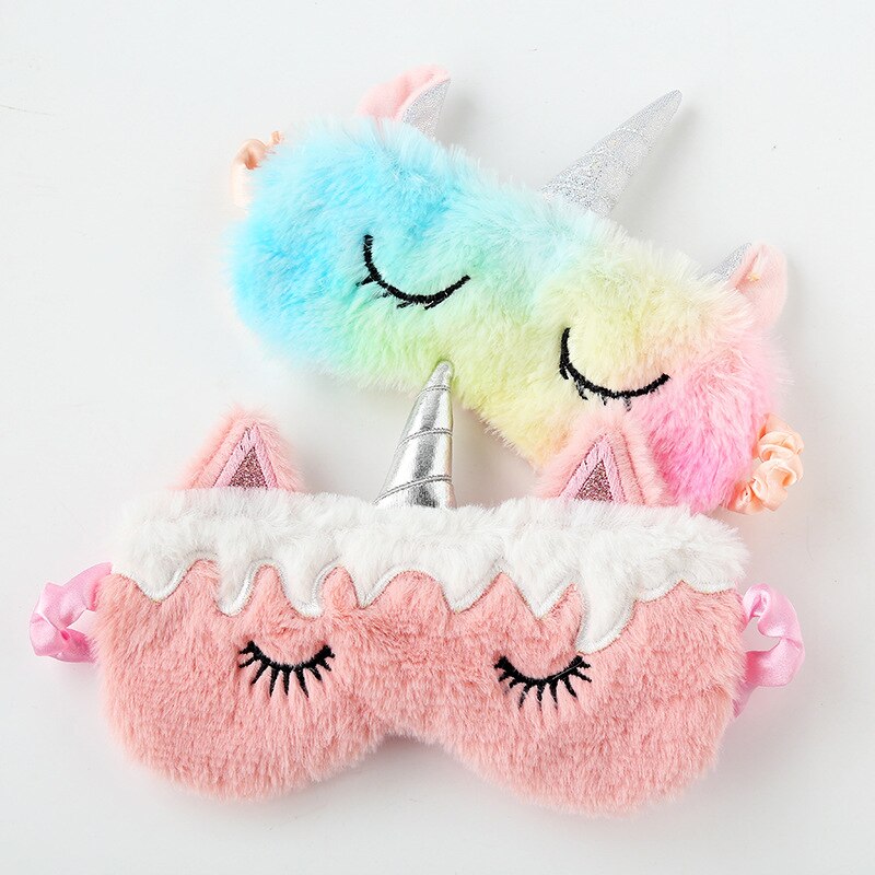Mascarilla de Ojos de unicornio para dormir, 1 Uds., cubierta de felpa para sombra de ojos, venda visera, viaje, casa, niños, de cumpleaños