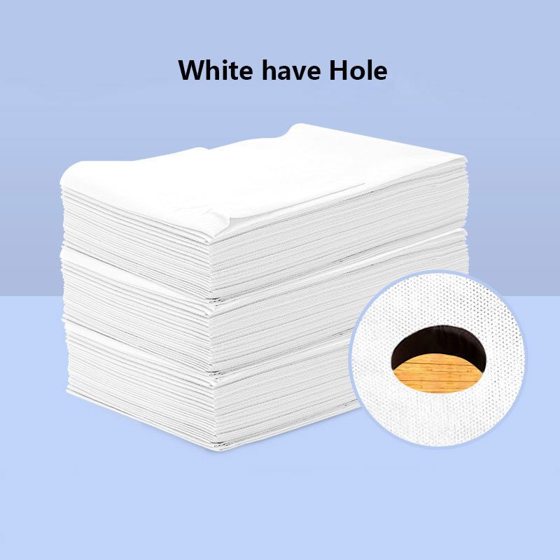20/60/100pcs Spa Bed Sheets Disposable Massage Table Sheet With Hole Or Not Hole SMS Non-Woven Fabric Portable Travel Bed Cover: white have hole / 60pcs thick 80x190cm