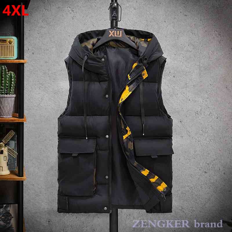 4xl algodão colete masculino cor algodão jaqueta com capuz outono inverno multi-bolso trabalho feito com ferramentas jaqueta de inverno dos homens