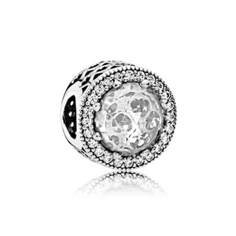 100% 925 Sterling Silver Charms Sparkling Blue White Crystal Charm Fit Original Pan Charm Bracelets Necklace Diy jewelry: White