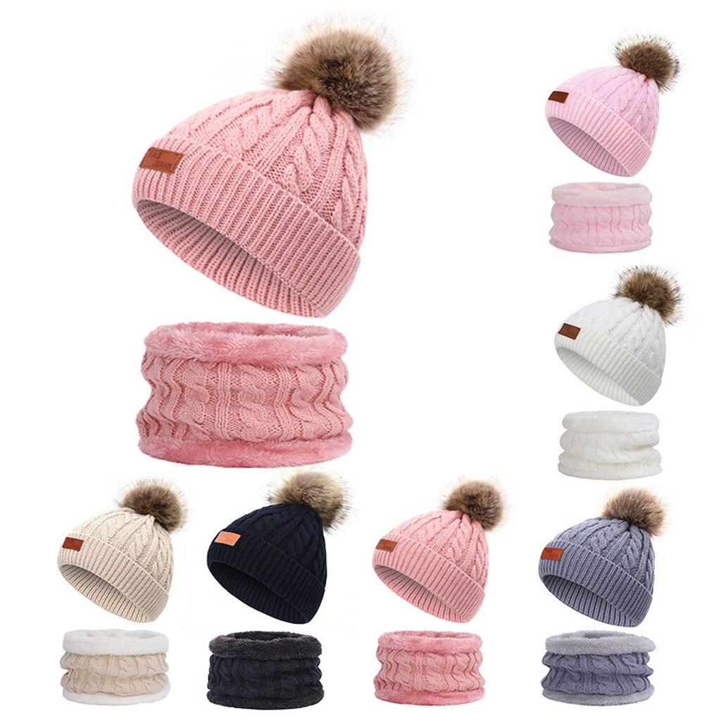 2pcs Baby Hat Scarf Suit Autumn Winter Knitteed Kids Hat Scarf Set Cotton Girls And Boys Hats Neck Children Scarf R2