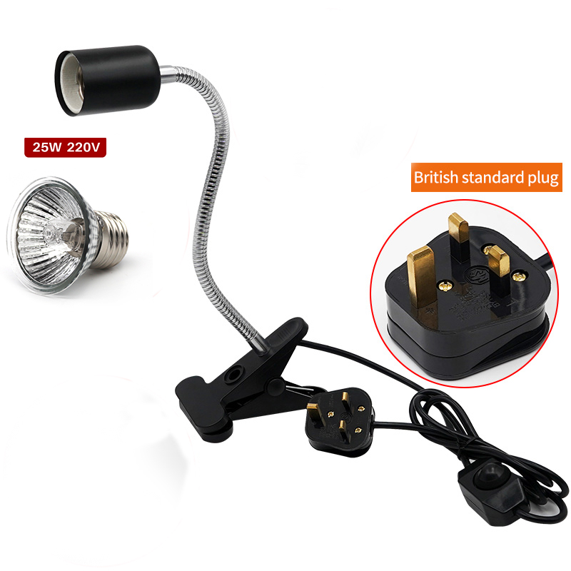 Uva/uvb E27 Pet Reptile Aquarium Heat Lamp Clip-On Bulb Adjustab Holder Tortoises Basking Uv Heating Lamp Kit for Lizard Turtle: UK holder and 25w