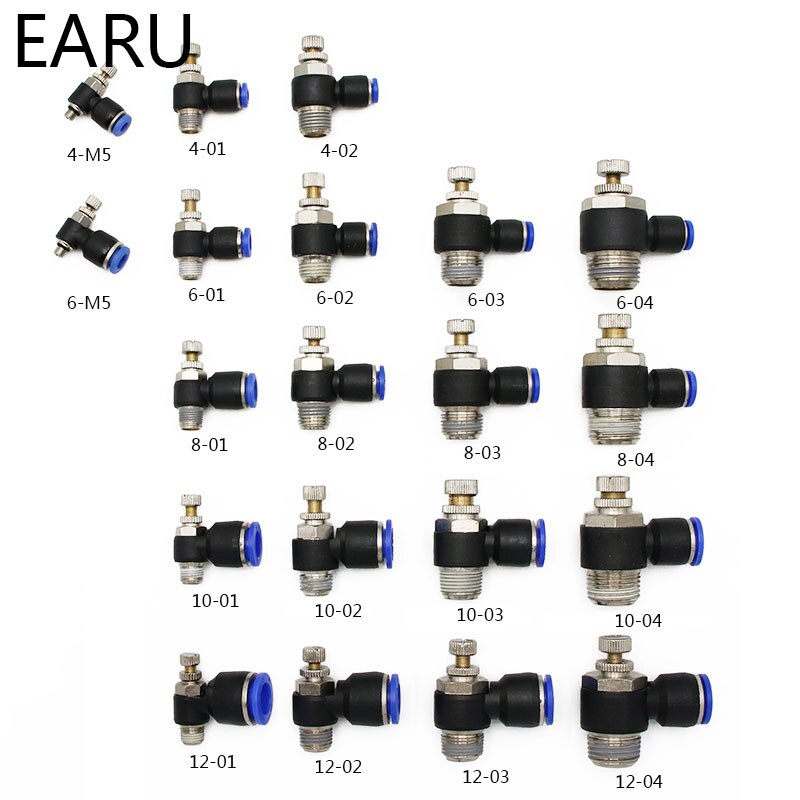 Pneumatic Speed Flow Controller 8mm 6mm 10mm 12mm OD Hose Tube 1/4"BSP 1/8" 3/8" 1/2" Male Gas Airflow Limit Valve Quick Fitting