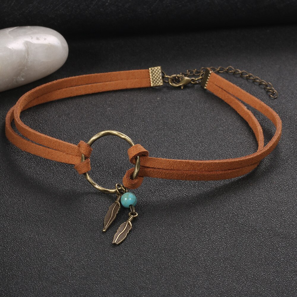 Vintage Leder Feder Choker Halsketten Für Frauen Mädchen Retro Antike Gold Boho Erklärung Halsketten Schmuck