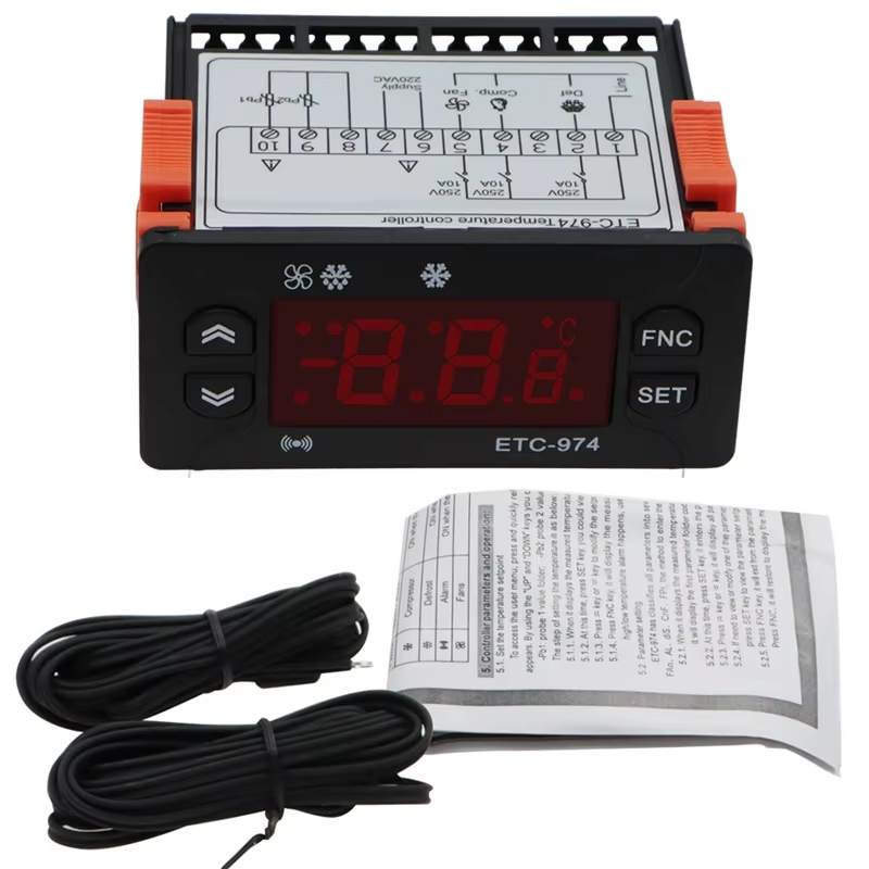 ETC-974 Temperature Controller Refrigerator Defrosting Heating Control Thermoregulator with Dual NTC Sensor 220V