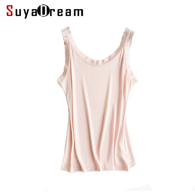 Women silk camis 50% Natural silk and lace camisoles Bottoming shirt Black White Pink TOP