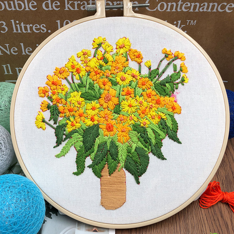 Van Gogh Schilderij Zonnebloem Handwerken Borduurpakketten Voor Beginner Met Borduurwerk Hoepel Diy Kruissteek Ambachtelijke Handwerk Decor: 3