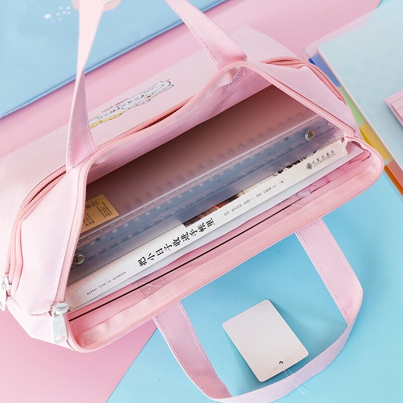 MINKYS Waterproof Canvas Double Layer A4 Folder Organizer Bag Document File Bag Folder Storage Bag School Office Stationery