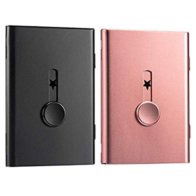 2 Pack Business Card Holder, Thumb Drive Card Case Slide-Out Stainless Steel Business Card Holder Card Case for Men and Women Ar: ROSE GOLD BLACK