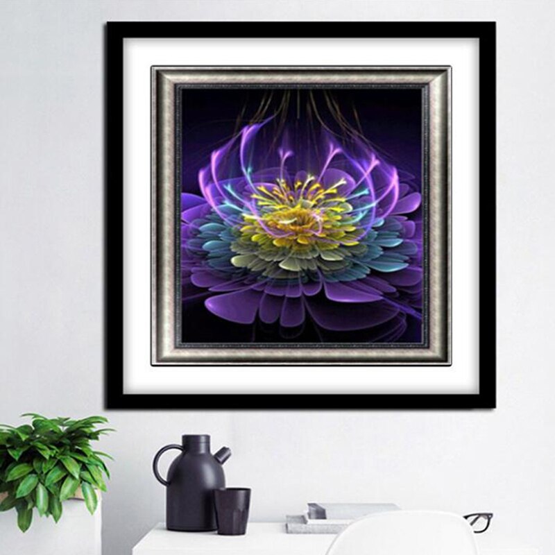 Bilde farge eksplosjon modell 30*30 diy diamant maleri 5d korssting lilla lysende blomst soverom maleri