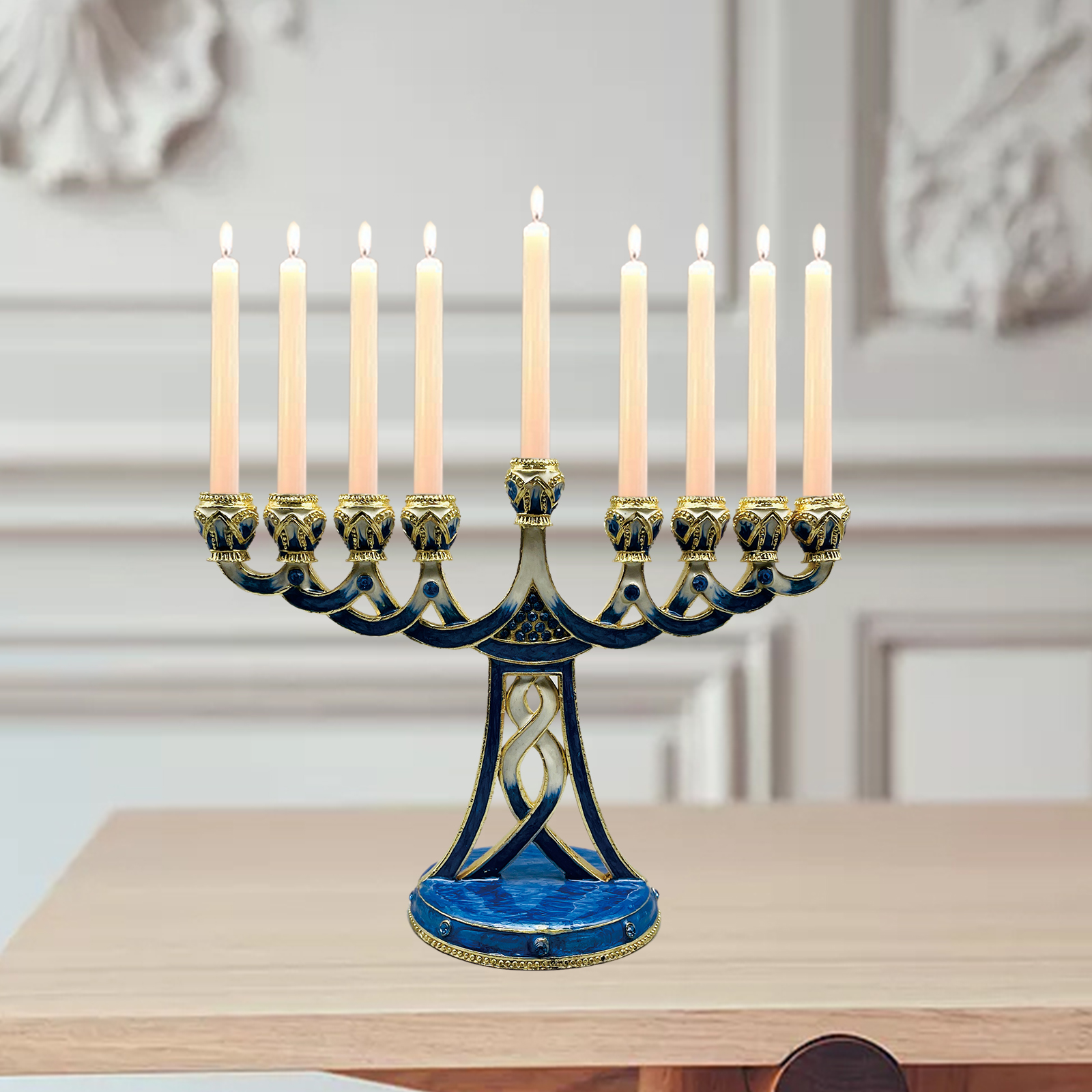 Metal Candleholder Candelabras 9 Branch Enamel Menorah Candlestick for Taper Candles