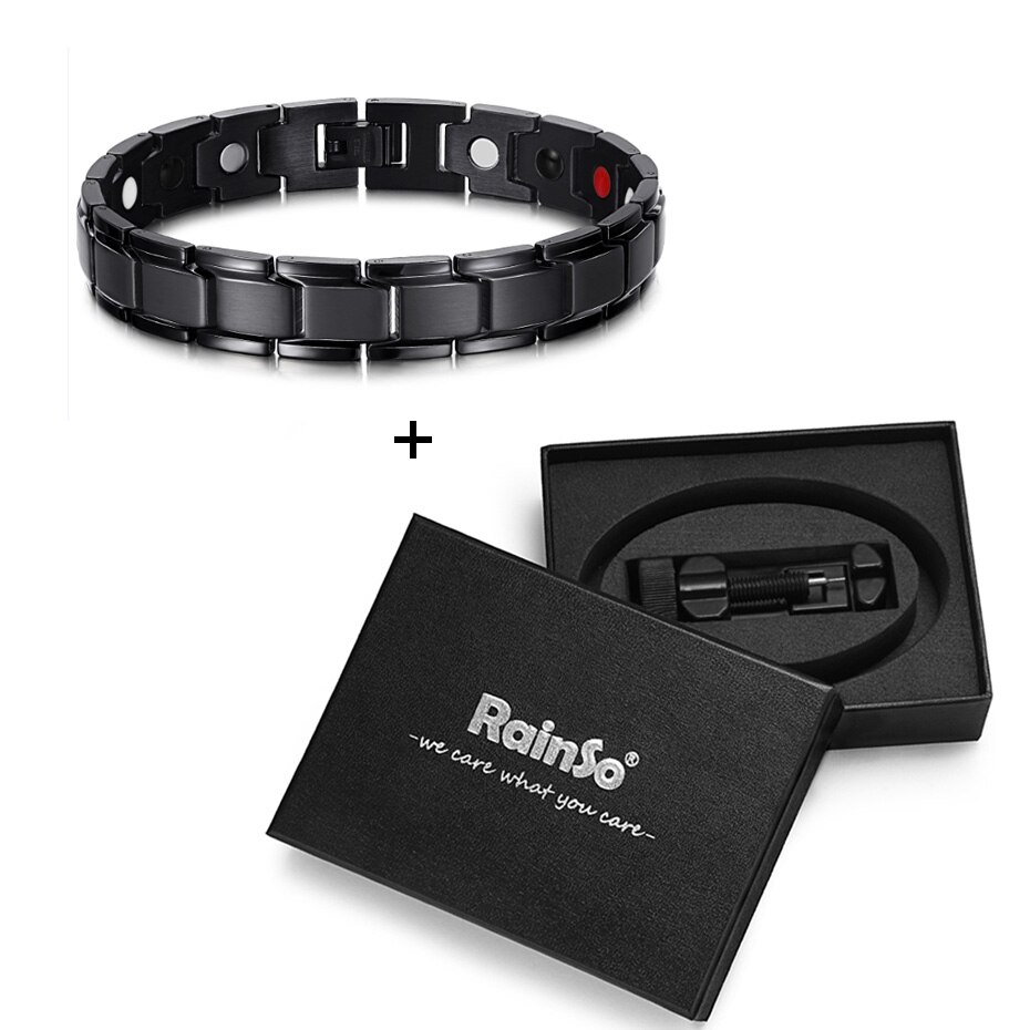 Rainso Mode Gezondheid Rvs Bio Energie Voor Mannen Matte Armband Power 4 In 1 Bio Magnetische Link Armbanden: set