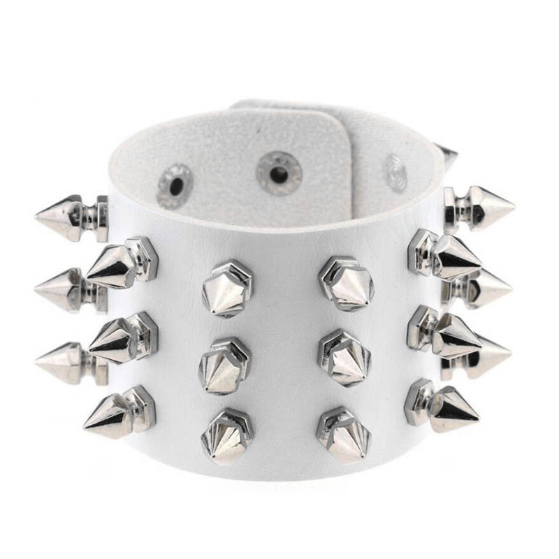 Punk Bracelet for Men Women Goth Black Leather Wristband with Metal Spike Studded Spike Rivets Cuff Bangle Adjustable: Vermeil