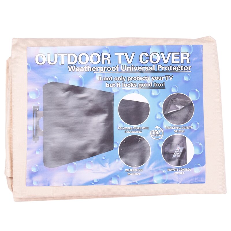 Outdoor TV Cover Beige Weatherproof Universal Protector For LCD, LED, Plasma Television Screens. Built In Bottom Cover And Remot