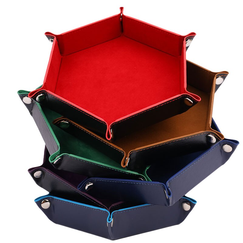 PU Leather Folding Hexagon Square Tray Dice Game Foldable Dice Tray Box 6 Colors