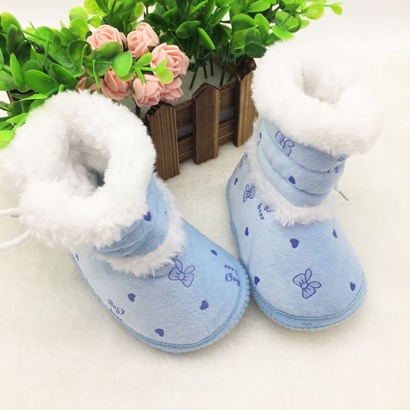 Baby 0-18 Months Prewalker Girls Winter Snow Boots Infant Solid Lace Up Shoes First Walker