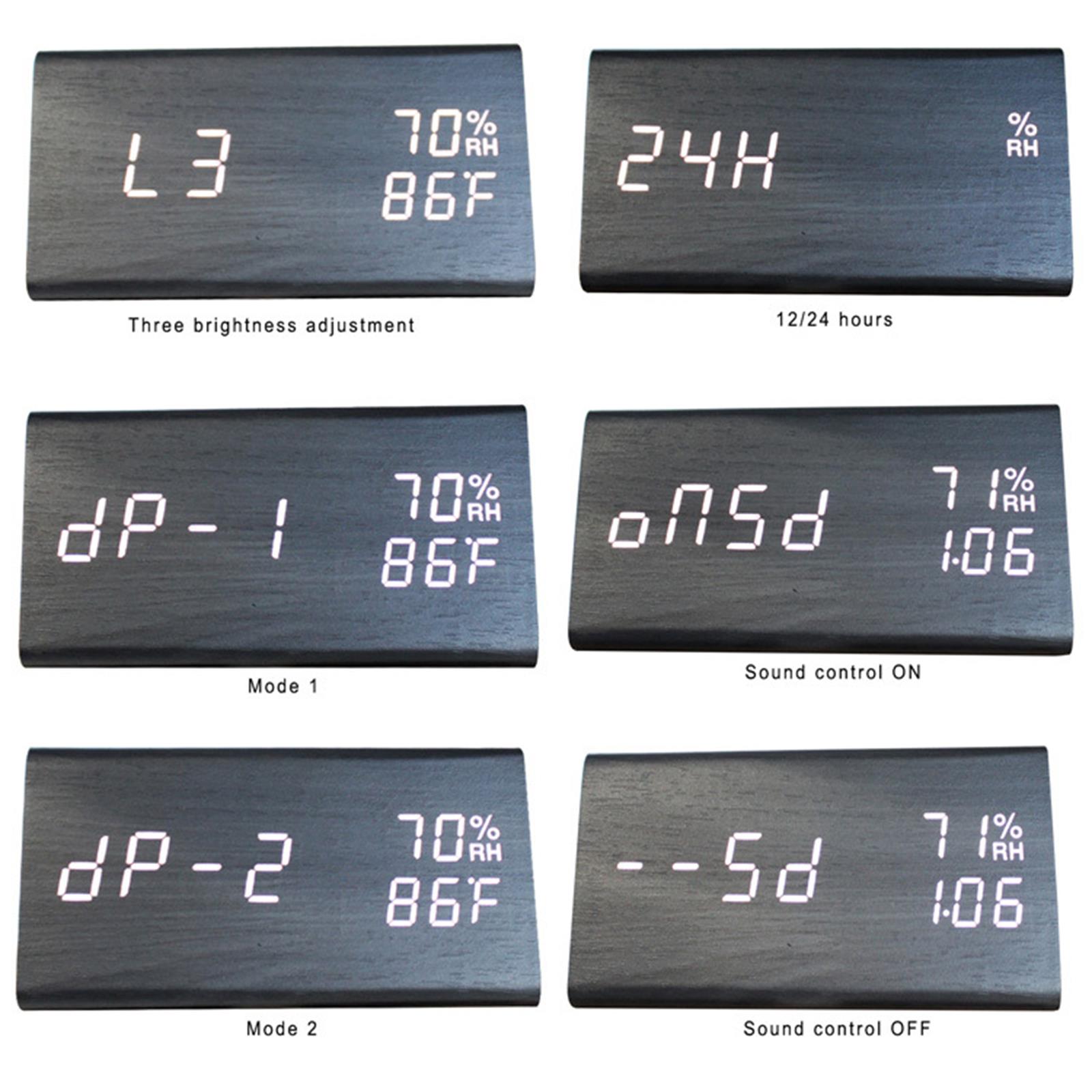 Witte Houten Wekker Temperatuur Detecteren Led Tijdweergave Decoratieve Digitale Wekker Elektrische Klokken 3 Niveau Helderheid