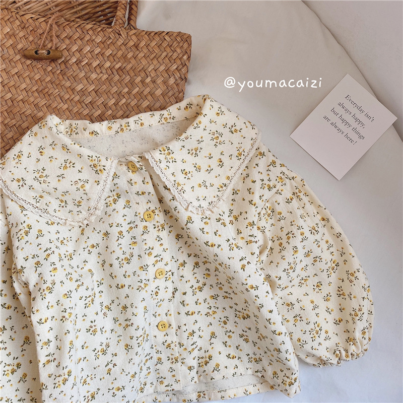 Kleine Lolita Verse Bloemen Shirt En Najaar Product Koreaanse Kinderen Kanten Kraag Top Factory Outlet: 6T