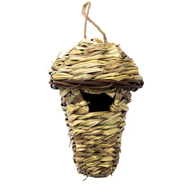 1PC Natural Khaki Straw Bird Nest Handmade Birdhouse Parrot Hanging Cave Woven Bird Cage Home Yard Decoration Small Pet Supplies: D