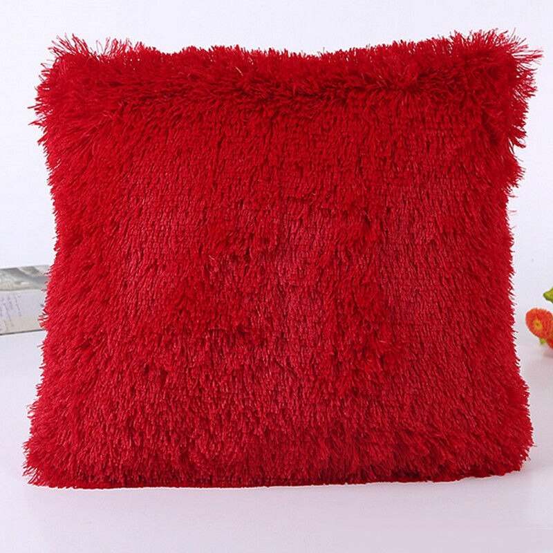Pluizige Zachte Pluche Vierkante Kussen Kussen Case Kamer Sofa Taille Gooi Kussenhoes: Rood