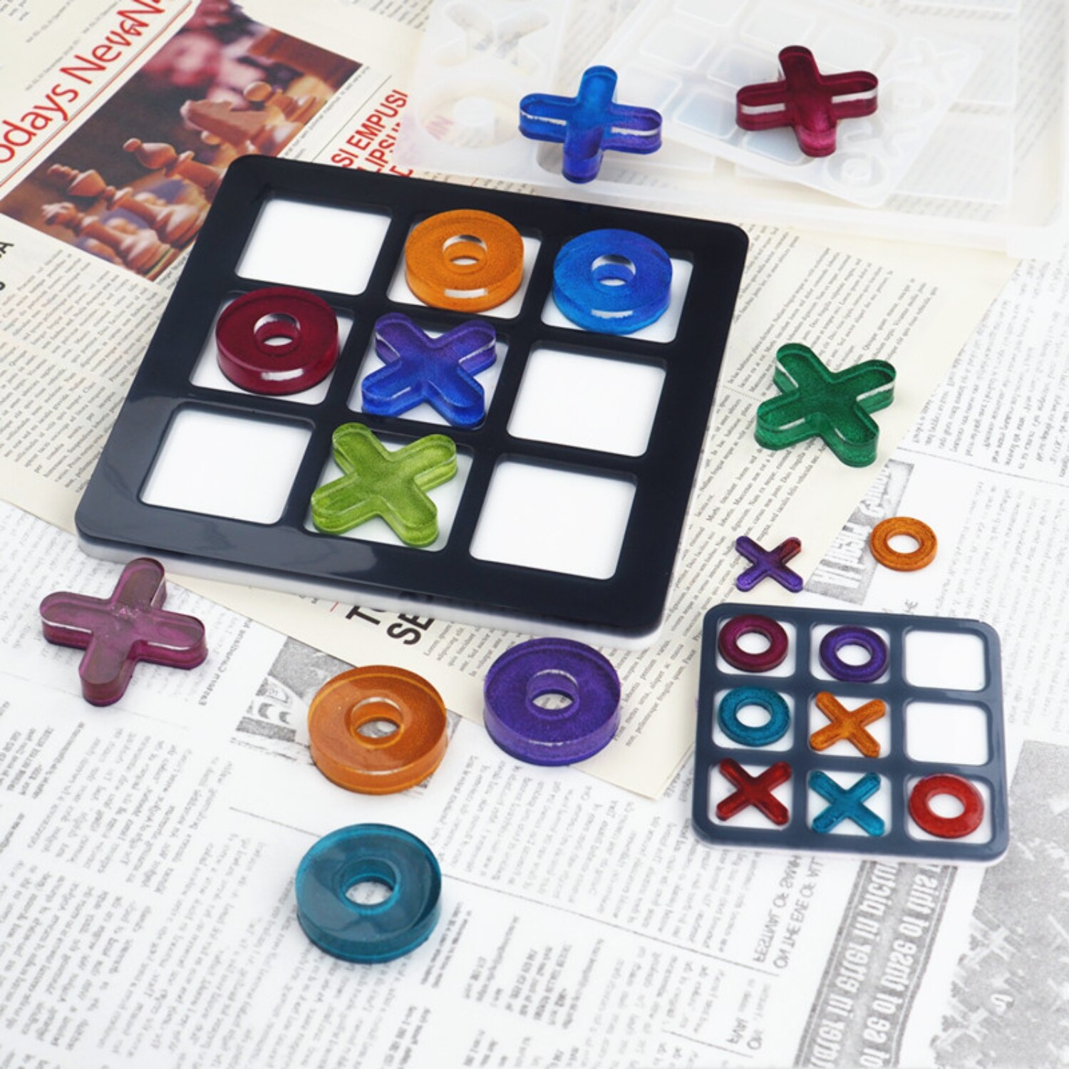 Tic Tac Toe OX gra w szachy lustro silikonowe formy odlewnicze dla majsterkowiczów żywica Uv epoksydowa biżuteria narzędzia Craft Handmade Making mały rozmiar
