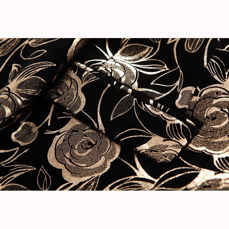 Shenrun Männer Blazer Slim Fit Casual Jacke Gold Print Bühnen Kostüm Sänger Host Musiker Tänzerin Party Bankett Nachtclub